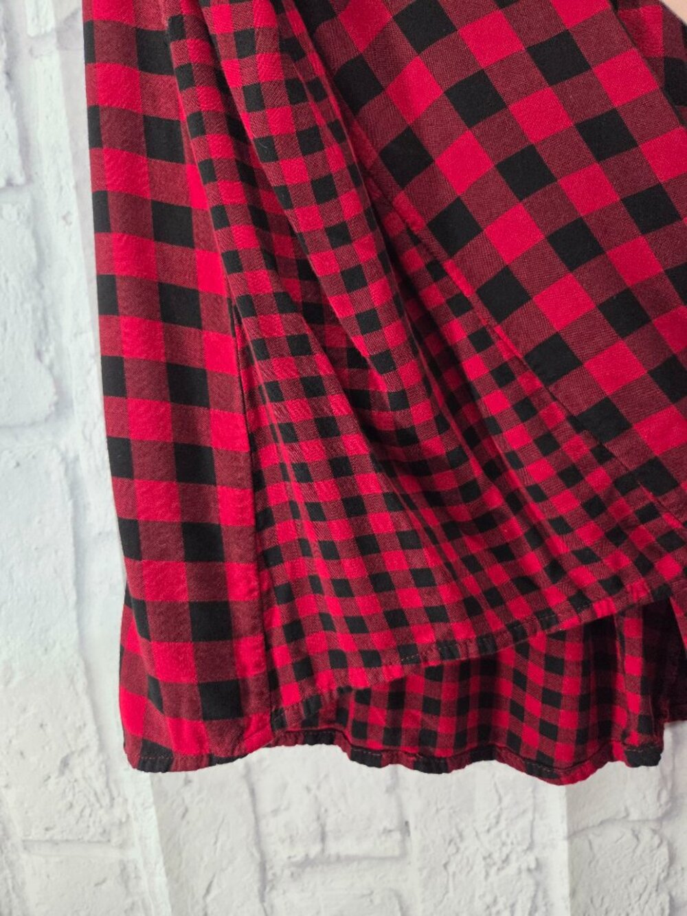 J.Jill Extra Large Red Black Plaid Roll Tab Longsleeve Fall Casual Shirt - Picture 6 of 11